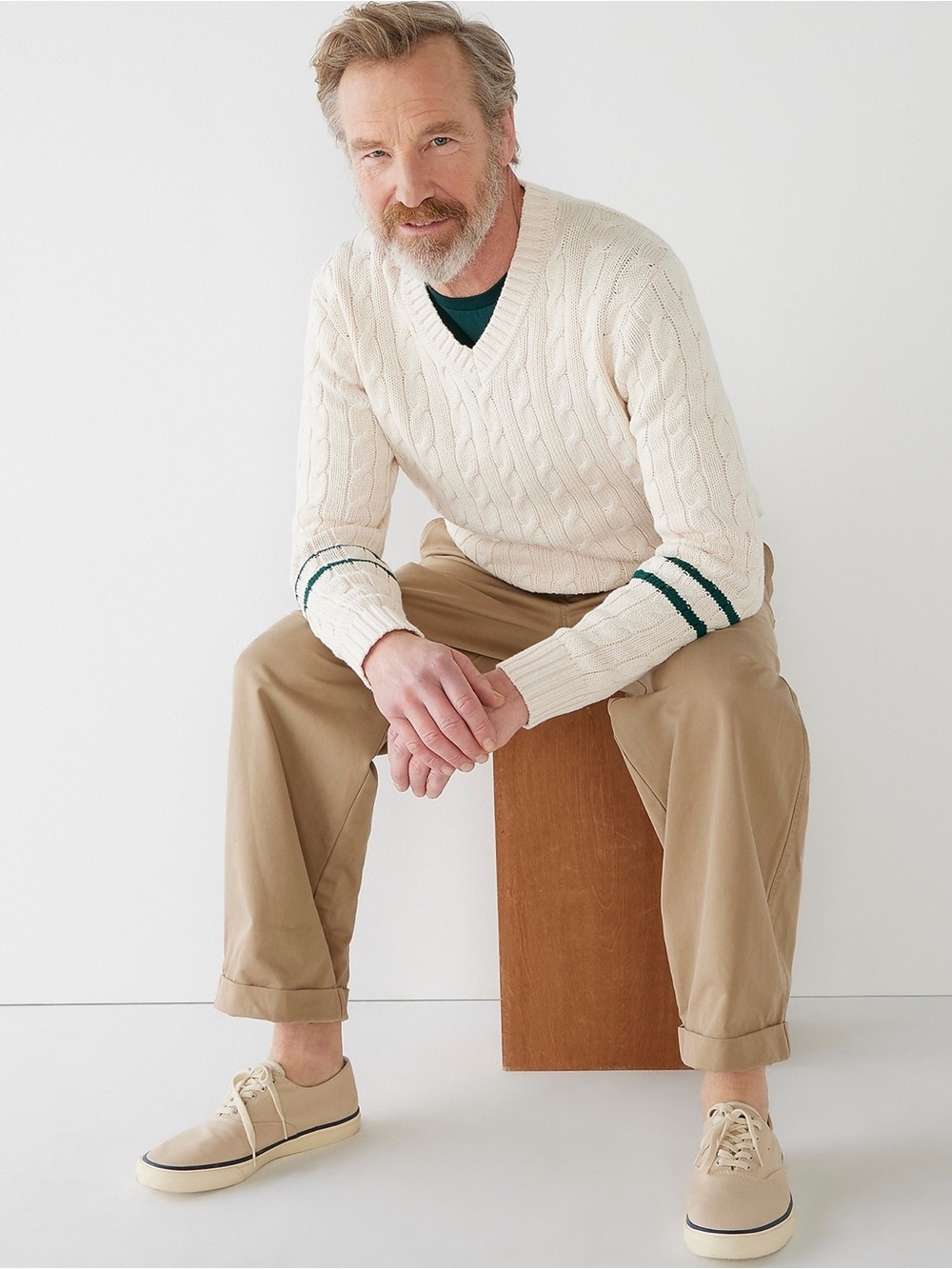 J. Crew - Heritage Cotton Cable-knit V-neck Sweater - Ivory Mountain Pine Stripe